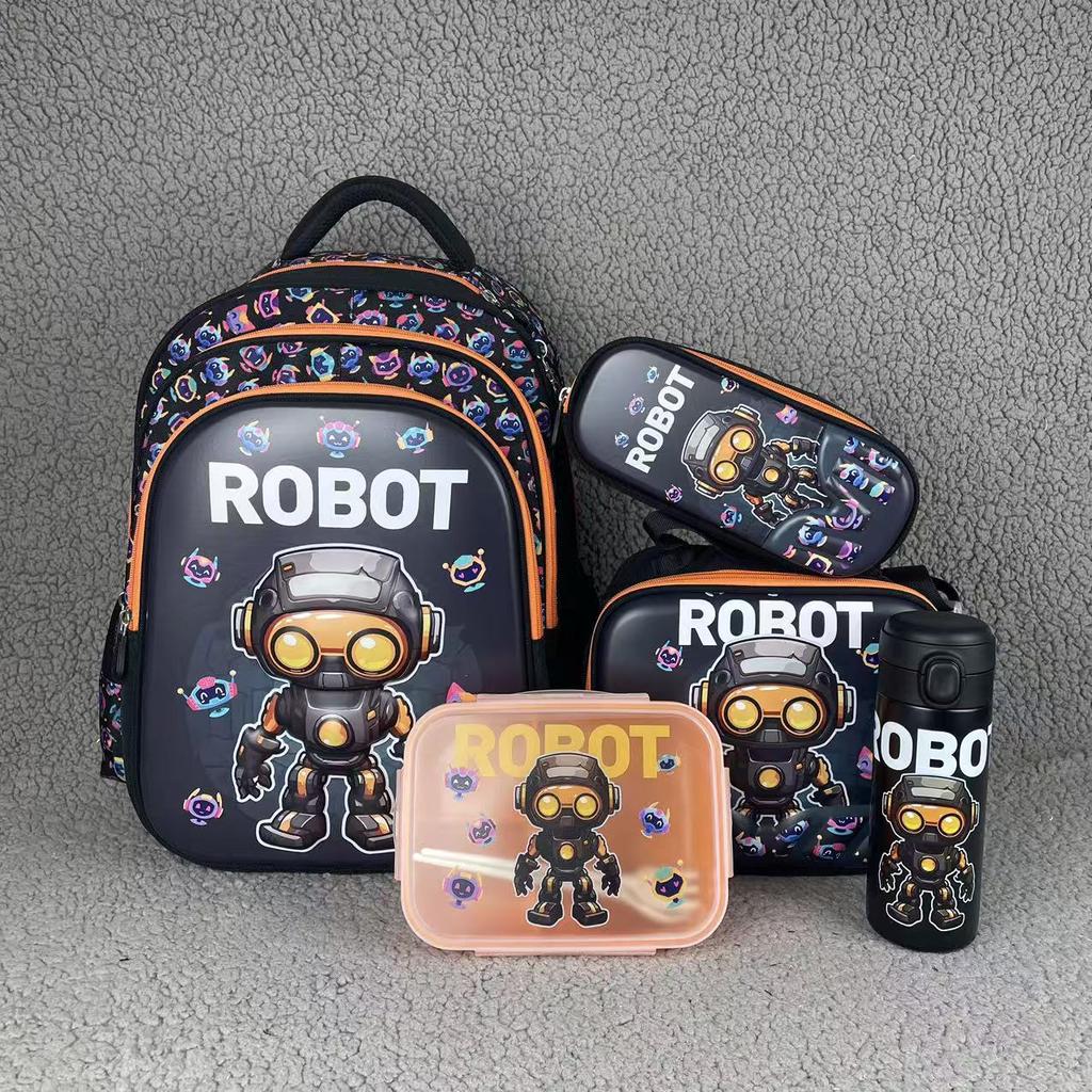 Student Schoolbag 5-Piece Set Can Hold Tie Rod Cartoon 16-Inch Backpack Lunch Bag Pencil Case Water Cup