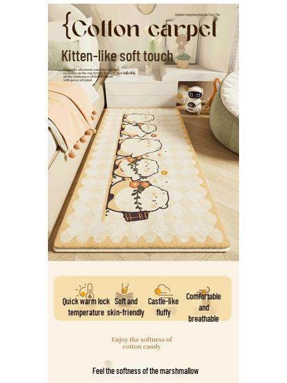 Dětský kreslený plyšový kobereček k posteli - Umělý kašmír, Roztomilá a zesílená podlahová rohož do dívčího pokoje.