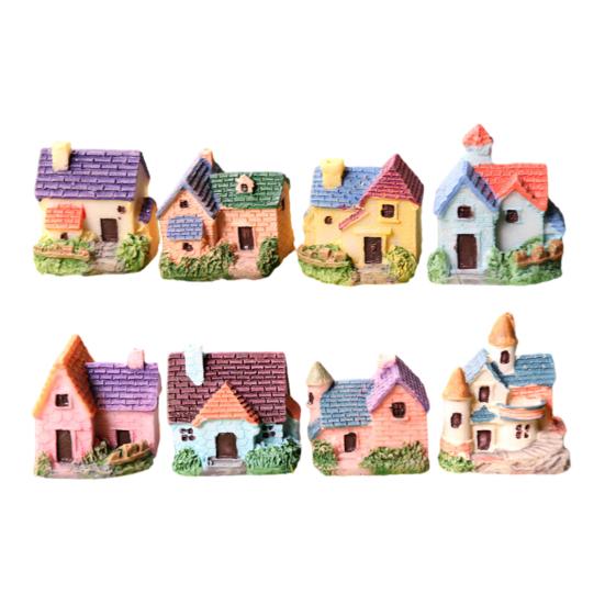 Mini House Micro Landscape Miniature Resin Village House Figurine Tiny Bonsai Terrarium Crafts for Dollhouse Fairy Garden Flowerpots Fish Tank Decor