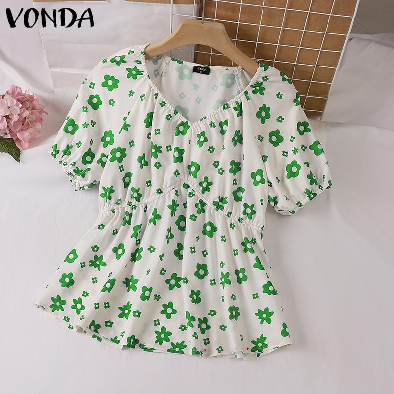 

VONDA Collect Waist Женские повседневные топы с цветочным принтом и пышными рукавами