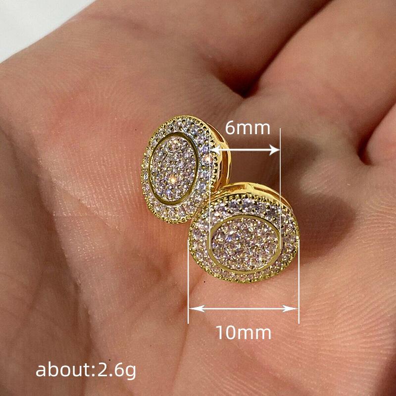 Hip-Hop Zircon Round Stud Earrings, High-End Trendy Men And Women Simple And Versatile Internet Celebrity Earrings, Temperament Classic Earrings