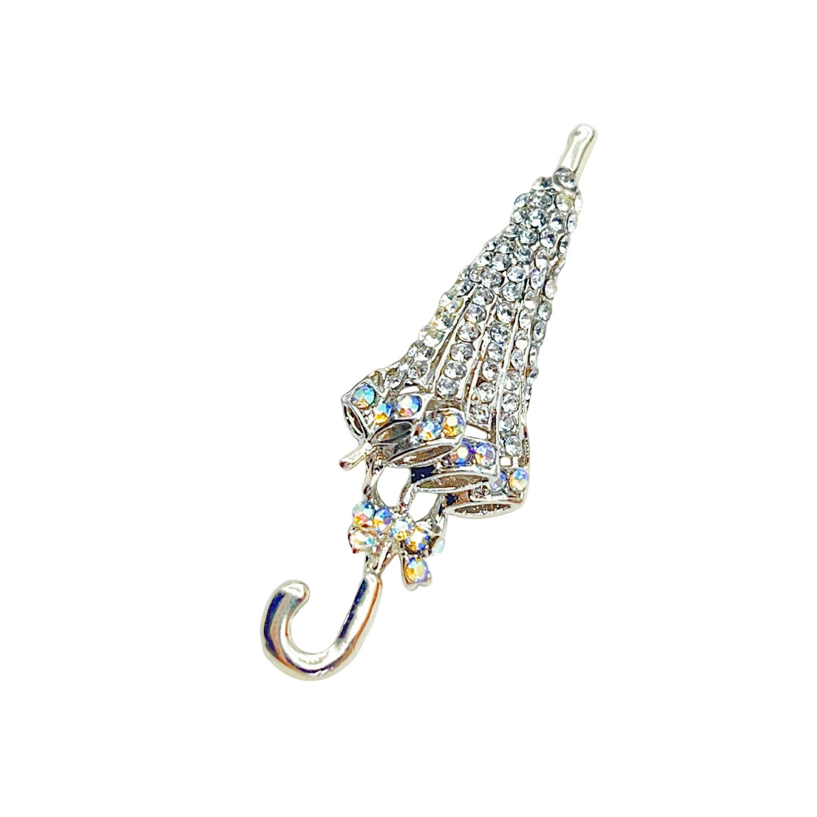 Umbrella Brooch Pin for Women, Elegant Lapel Pin, Dress Clasp & Waist , Sparkling Brooch