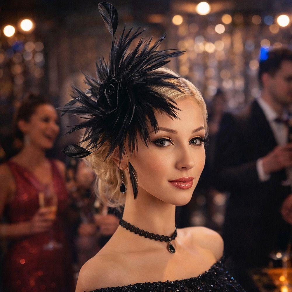 Dual-purpose Feather Headdress Colorful Lady Fascinators Retro Flower Headpieces  Wedding