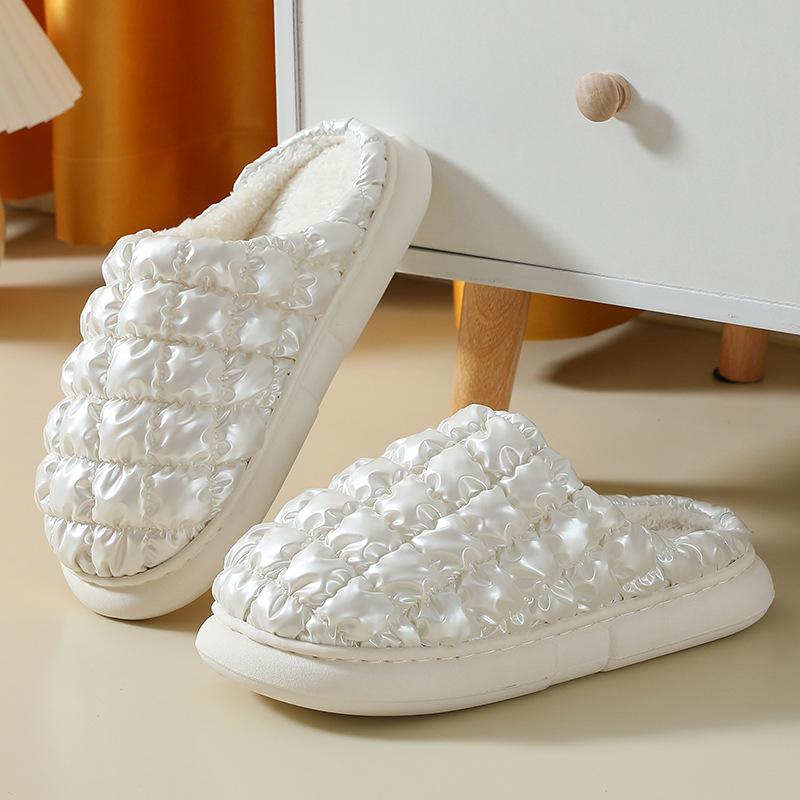 2024 Winter New Warm Cotton Slippers Women Simple Casual Platform Soft Fluffy Furry Shoes Female Indoor House Couple Slides