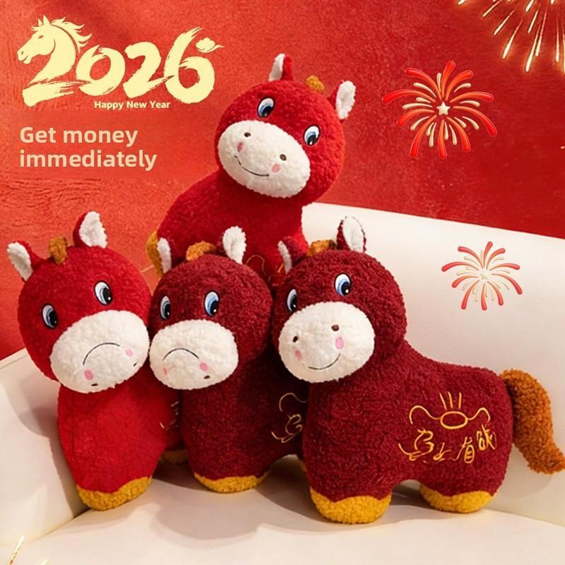 Red Crying Horse Plush Toy With Pp Cotton Filling For New Year Decor Gift For Men And Women