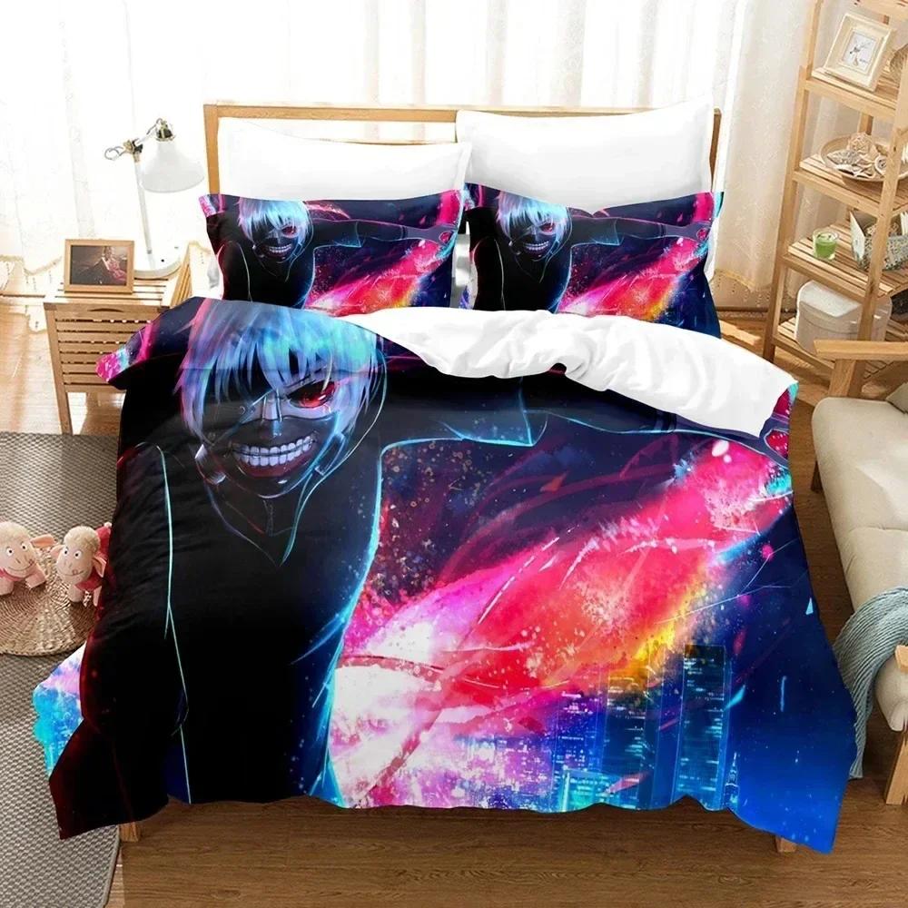 Top 3D Anime Tokyo Ghoul Bedding Set Double King Soft Children Bedroom Down Coat Set Animation Tokyo Ghoul Customizable Style