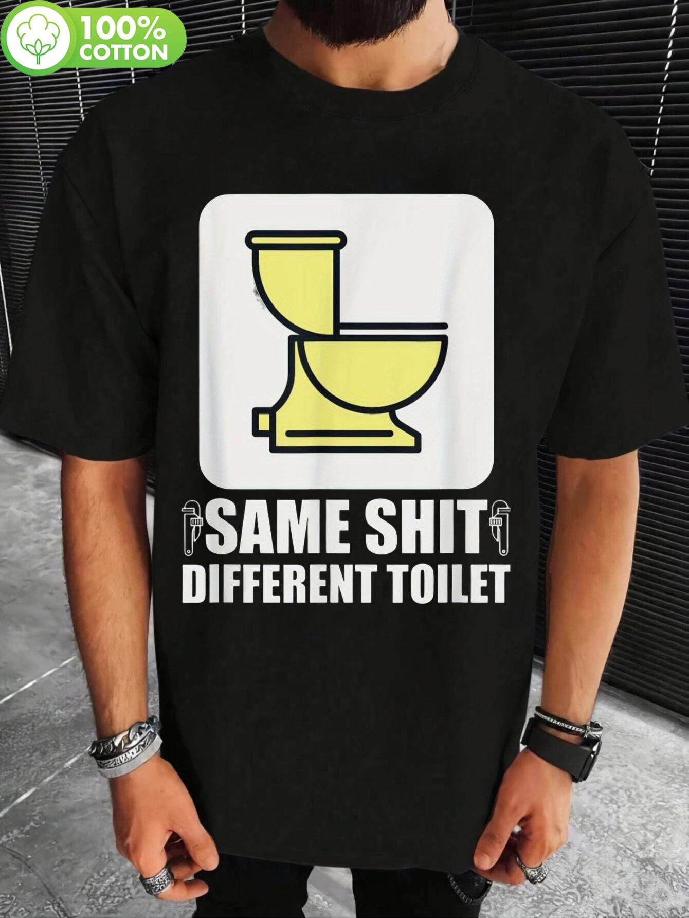 

Allseason Apparel Same Shit Different Toilet Graphic T-shirt - 100% Cotton Loose Fit Crew Neck Tee with Bold Yellow Geometric Toilet Print S