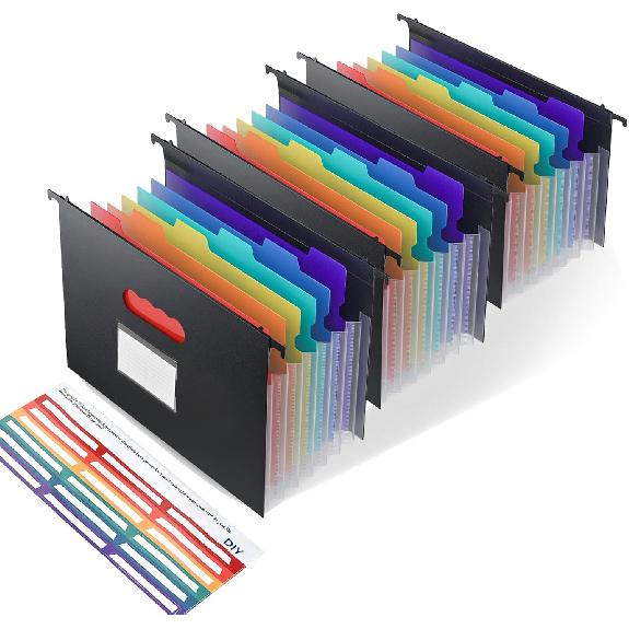 Expanding Hanging File Folders, Plastic Filing Organizer, 7 Pockets Accordion Drawer Organizer for Filing Cabinet, Ert Filling Folders with Colorful