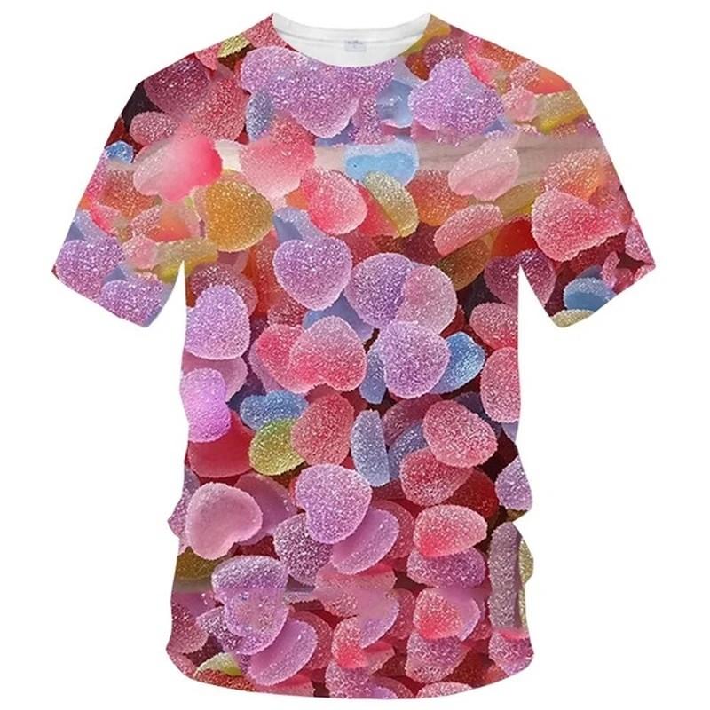 Kids O Neck Short Sleeve Tee With 3D Color Candy Graphic Print Street Style For School Outdoor Daily Casual Activities