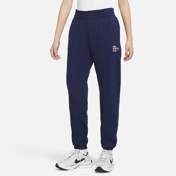 Nike Sportswear Athletic Club Solid Letter Print Cuffed Sweatpants Women Bottoms Black Blue DQ9149-498