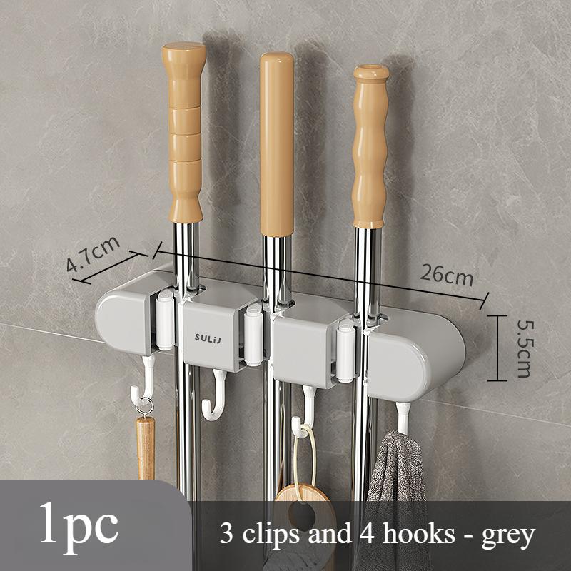 

1pc, Hook, Wall Mounted Mop Holder, Non Perforated Hook, Balcony, Bathroom, and Toilet Buckle Fixed Broom Storage Rack.