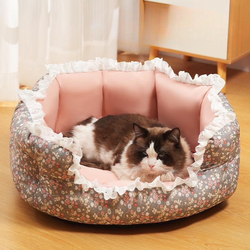 Neue Haustiernestmatte aus Spitze, Schlafmatte für Hunde, frisches Blumenmuster, Katzennest, süßer Stil, universell für alle Jahreszeiten