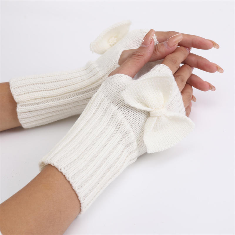 Half Fingerless Gloves Women Mitten Winter Warmer Kawaii Sleeve Soft Girls Clothes Winter Bow Knot Knitted Gloves Gift