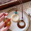 Fashion Resin Round Hollow Pendant Necklaces for Women Girls Vintage Long Rope Sweater Chain Necklaces Party Jewelry Accessories