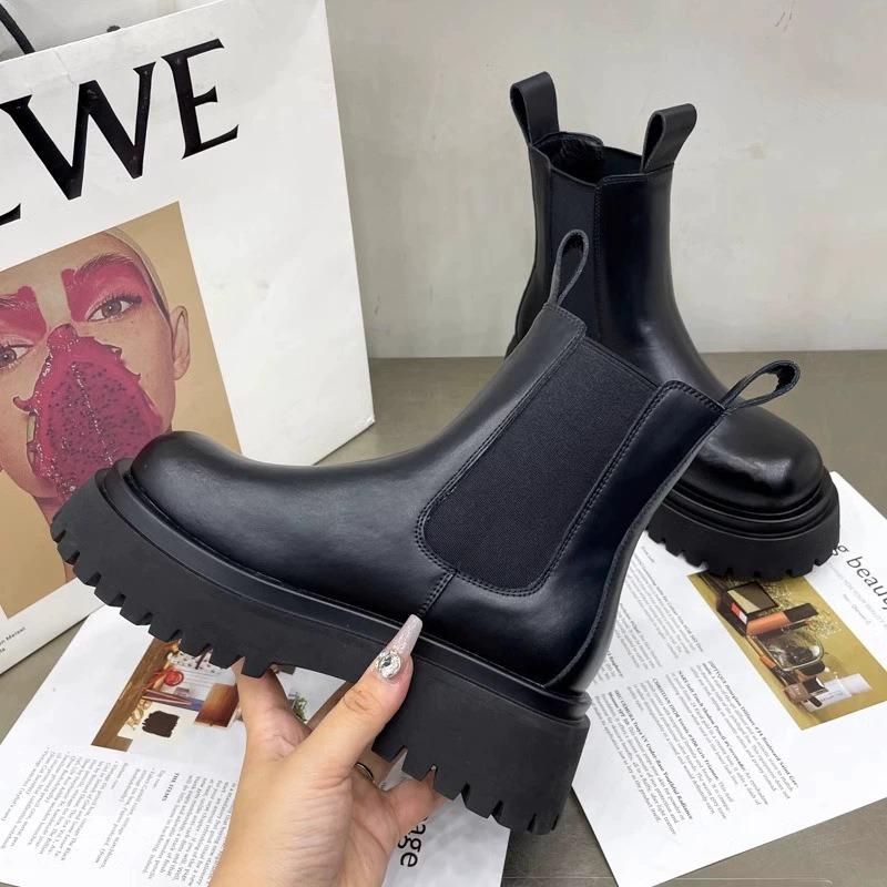 Leather short boots women's spring and autumn new single-mile Chelsea boots thick-soled heightening Martin boots cigarette boots
