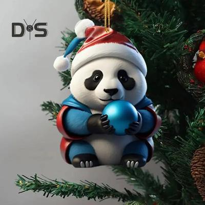 Weihnachten Cartoon Panda Ornament Weihnachten Baum Hängen Anhänger Acryl Dekorationen für Urlaub Baum Auto Dekor