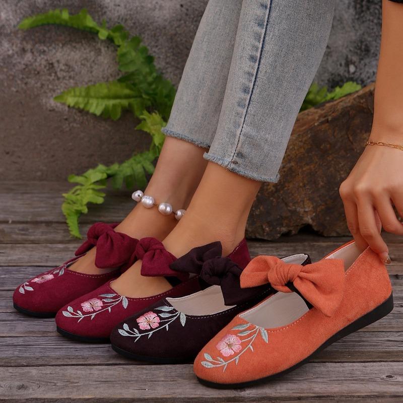 New Embroidered Flat Bean Shoes for Women's Flip-top Shoes
