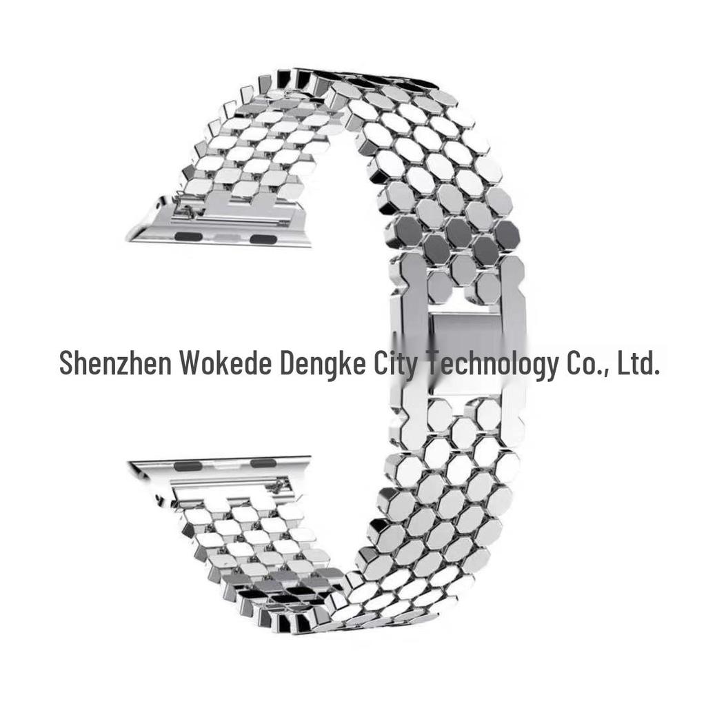 Compatible Fish Scale Metal Strap for Apple Watch: Stainless Steel Honeycomb Band, In Stock.
