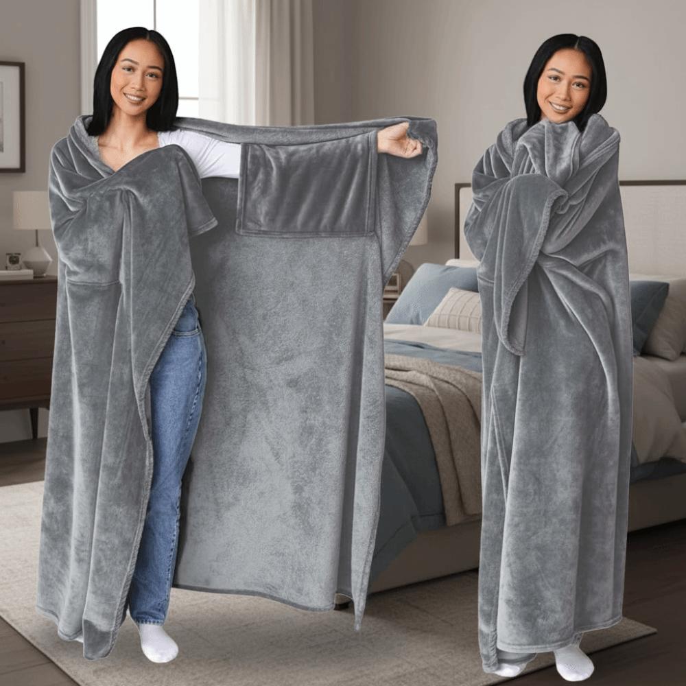 Cloak Flannel Winter Wearable Blanket Warm Thickened Sofa Throw Blanket Soft Cape For Adult