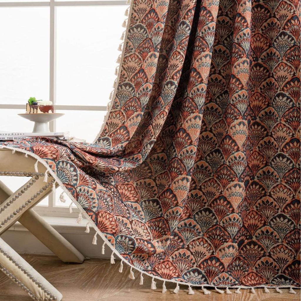 Imanqi Yun Arched Color Block Semi-Blackout Jacquard Curtains