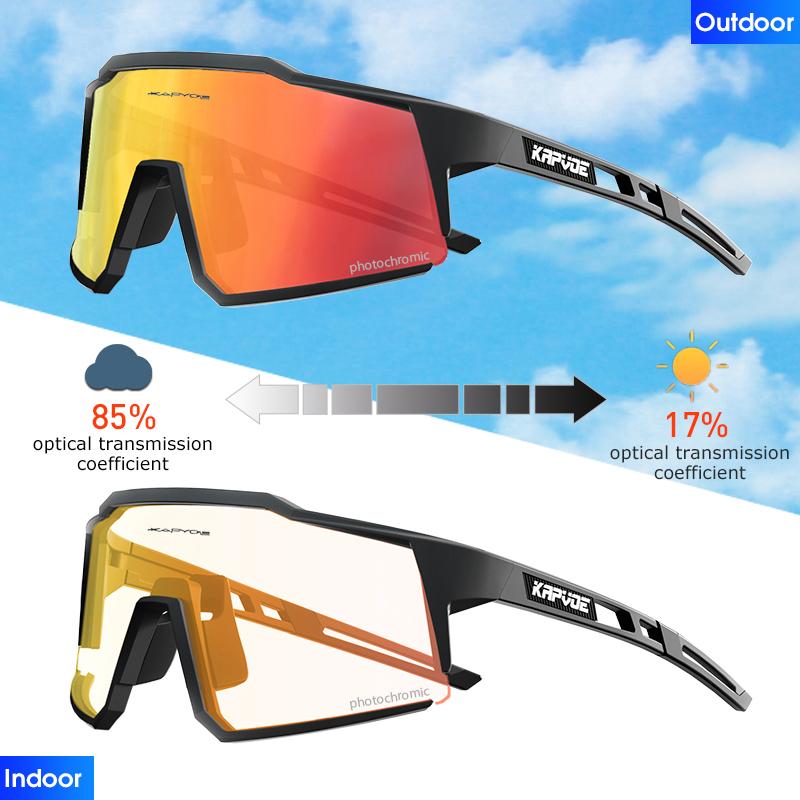 Kapvoe Photochromic Cycling Glasses Outdoor Sports Men Bike Glasses Women Mountain Bicycle Riding Protection Goggles Eyewear