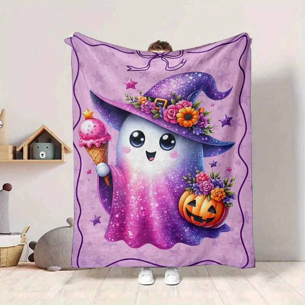 1pc Halloween Ghost Blanket - Lightweight Flannel Fleece with Digital Printing, Soft Warm for Sofa, Travel, Camping, Office yy251018290