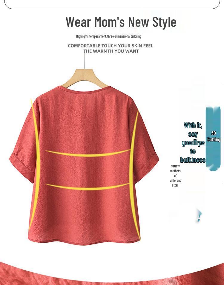 Women's Tencel Linen Embroidered Short-Sleeve T-Shirt & Pants Two-Piece Set - Summer 2025 Collection for Middle-Aged Moms