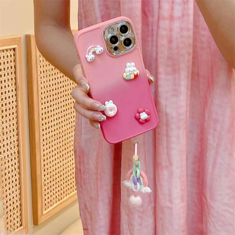 Fashion Cute Gradient 3D Rainbow Pendant Phone Case For iPhone 14 13 12 11 Pro Max X XS XR XS Max 8 7 Plus Soft Silicone Shockproof Cover