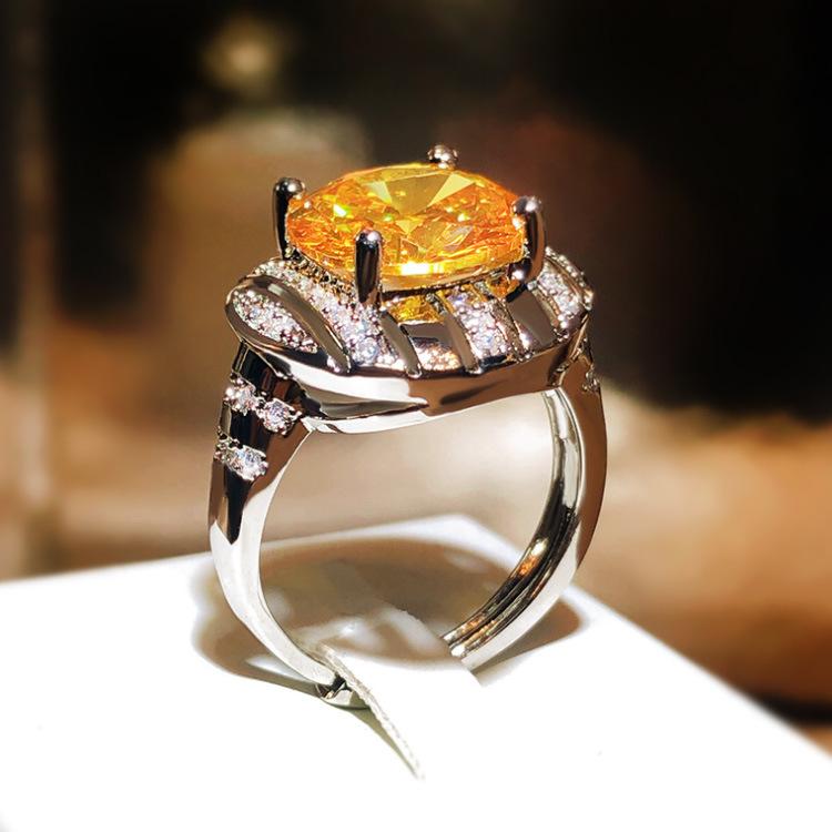 Golden Yellow Diamond Ring Oval Full Topaz Diamond Ring CAIBAO Series Viva Ring