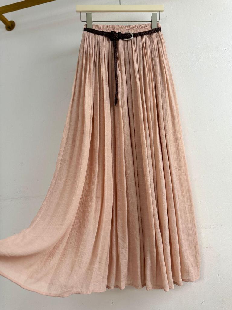 European-American Cotton Linen Patchwork Midi Skirt: Versatile Classic for Spring/Summer