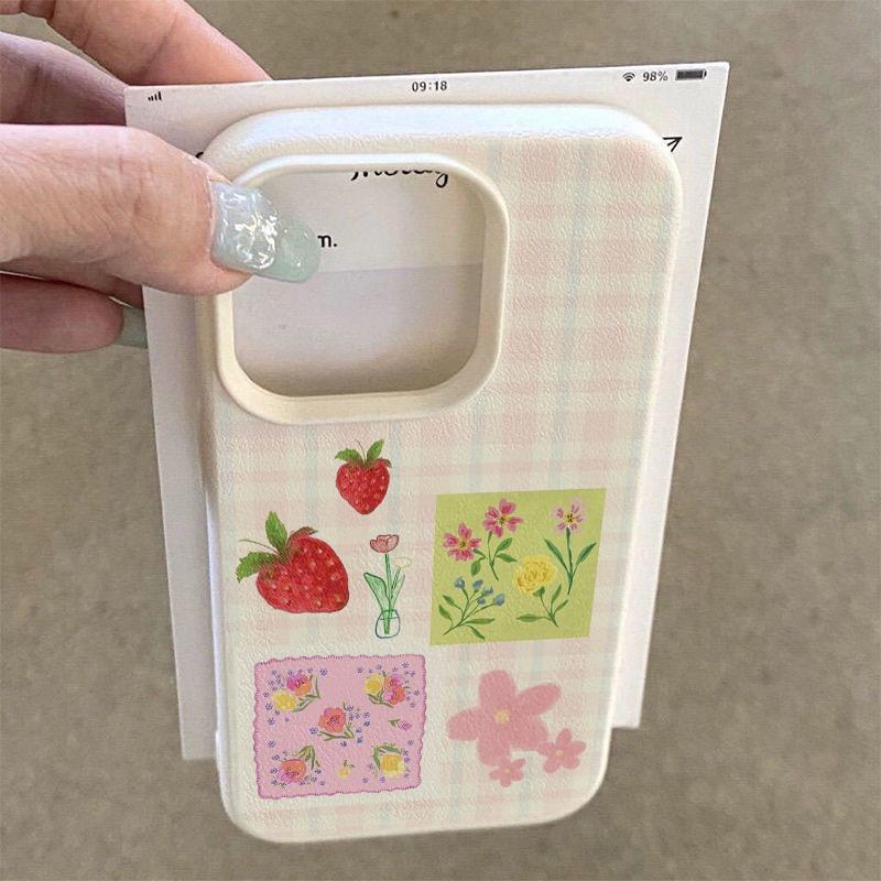 Strawberry check pattern phone case, suitable for iPhone 17, 16, 15, Plus, Pro, Max series phones - suitable for use as a gift