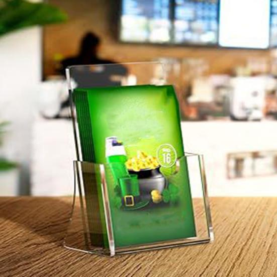 2Pcs Acrylic Brochure Holder Clear Manual Flyer Display Stand with Slanted Back And Reinforced Base Menu Display Stand for Countertop Office