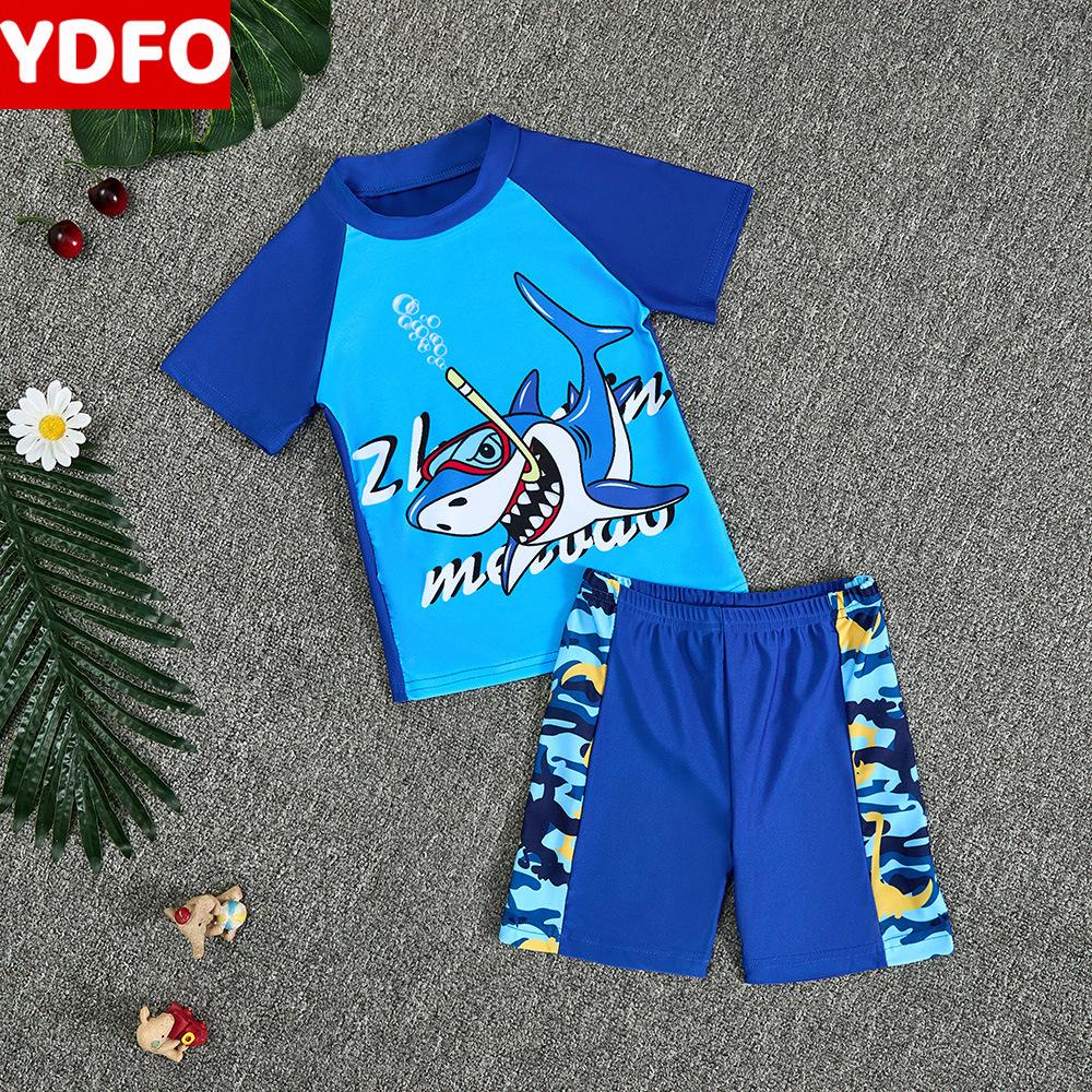 Boys' Cartoon Two-Piece Swimsuit, Summer 2025, Sun Protection, Short-Sleeve, Seaside & Hot Spring Ready