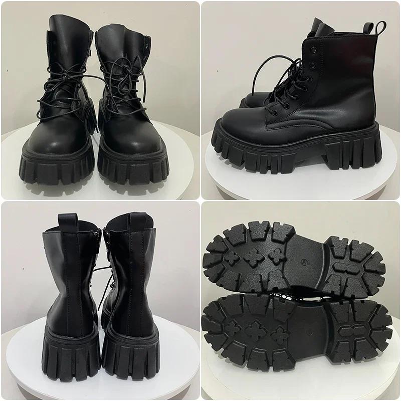 Fashion Rimocy 2025 New Women White Ankle Boots PU Leather Thick Sole Lace Up Combat Booties Female Autumn Winter Platform Shoes Woman