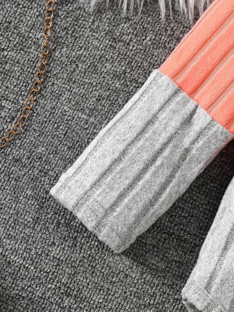 2025 Autumn Collection: European and American Kids Ribbed Set in Orange, White, and Grey