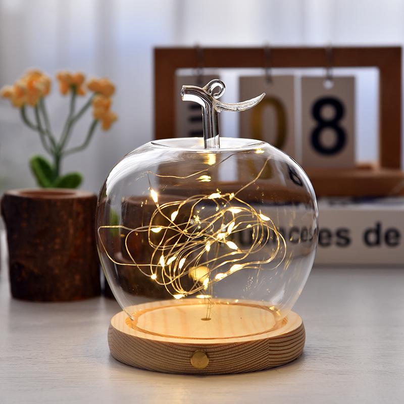 Christmas Eve Apple Preserved Flower Glass Dome Figurine with Clay Craft