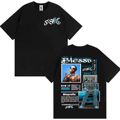 Rapper Blessd Si Sabe Album Tour 2025 Merchandise T-shirts för Män Mode Vintage Hip Hop T-shirt Manlig Oversize Kortärmad T-shirt