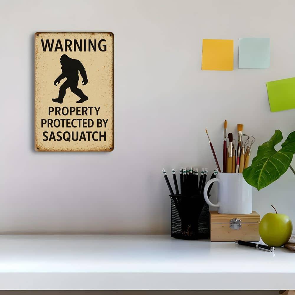 1pc Sasquatch Protection Warning 8x12 Inch Aluminum Sign - Mythical Theme Wall Decor for Home, Yard, and Outdoor Spaces