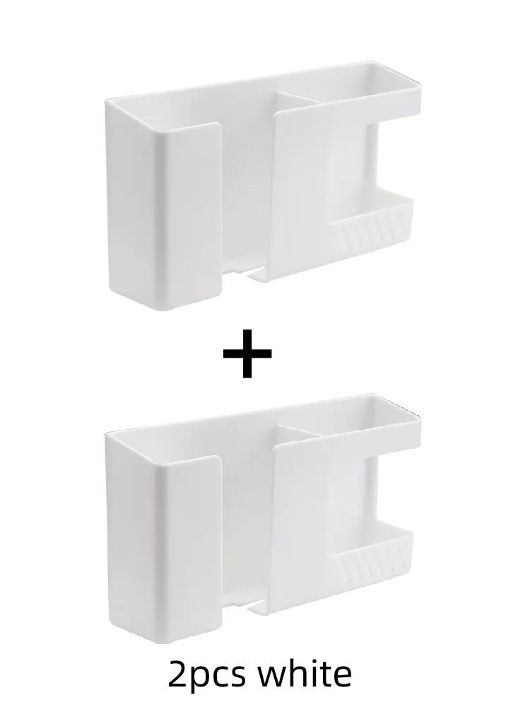 Wall Mounted Organizer Remote Control Storage Box 2 In 1 Punch Free Mobile Phone Plug Wall Holder Charging Multifunction Hook