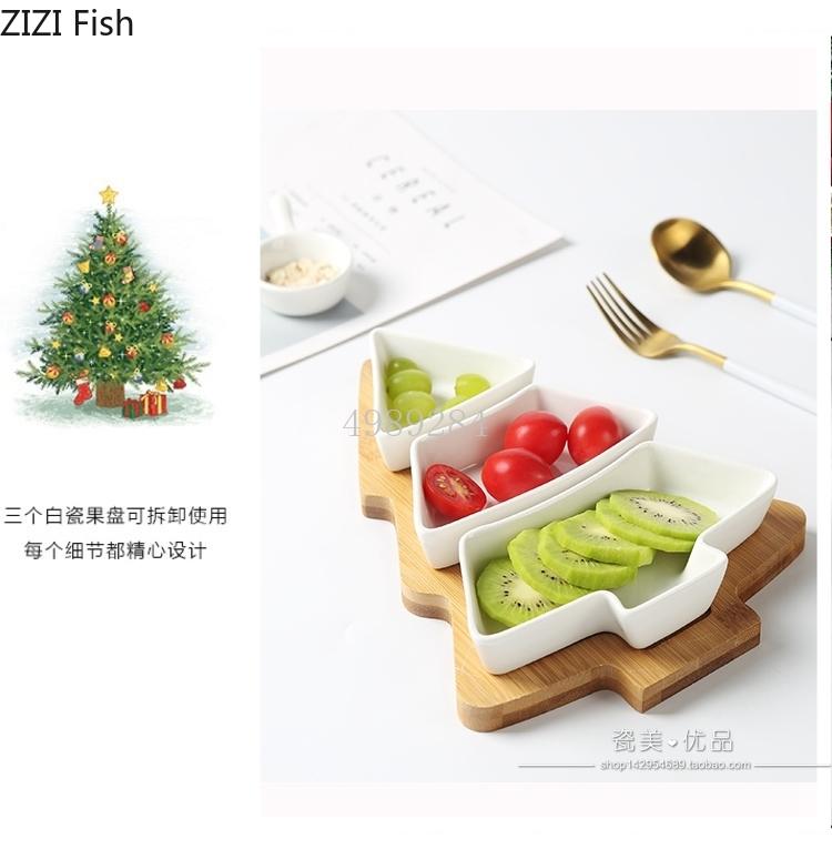 28cm full set ceramic bamboo Christmas tree tray Snack plate fruit bowl dish plate tableware breakfast tray kitchen home supply