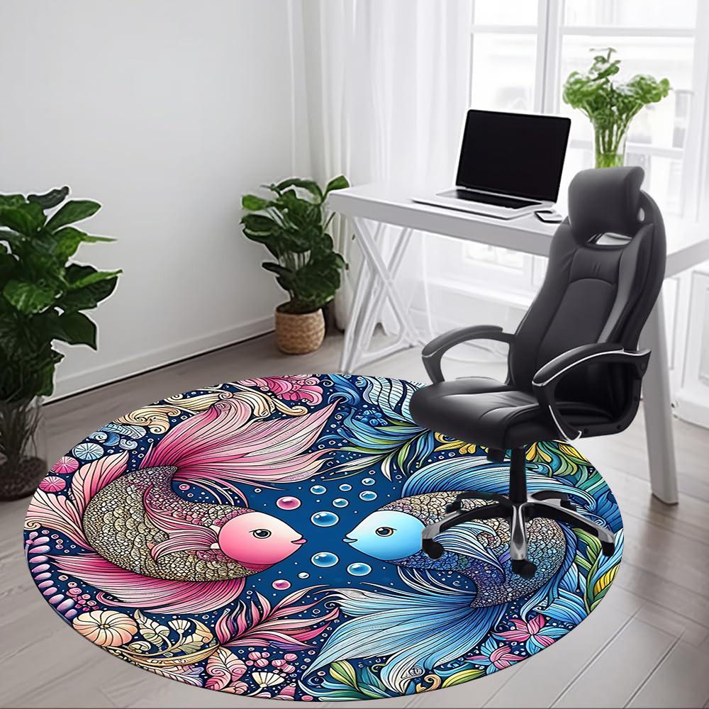 1pc Marine Life Art Carpet for Office Non-Slip, Round Carpet, Soft & Comfortable, Carpet for Office, Lightweight Round Floor Mat