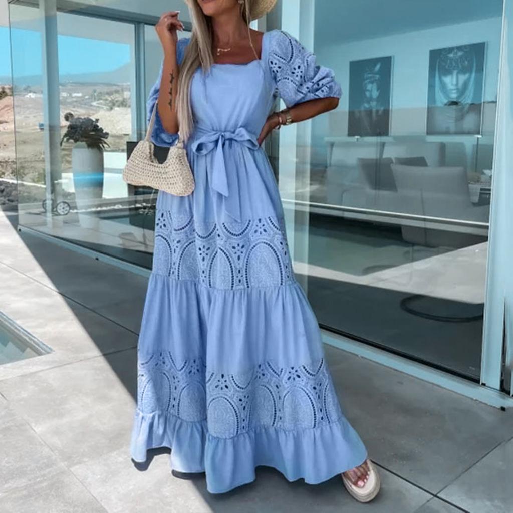 Robes pour femmes à la mode, à empiècements, décontractées, amples, avec ceinture à la taille, à fleurs, à manches moyennes