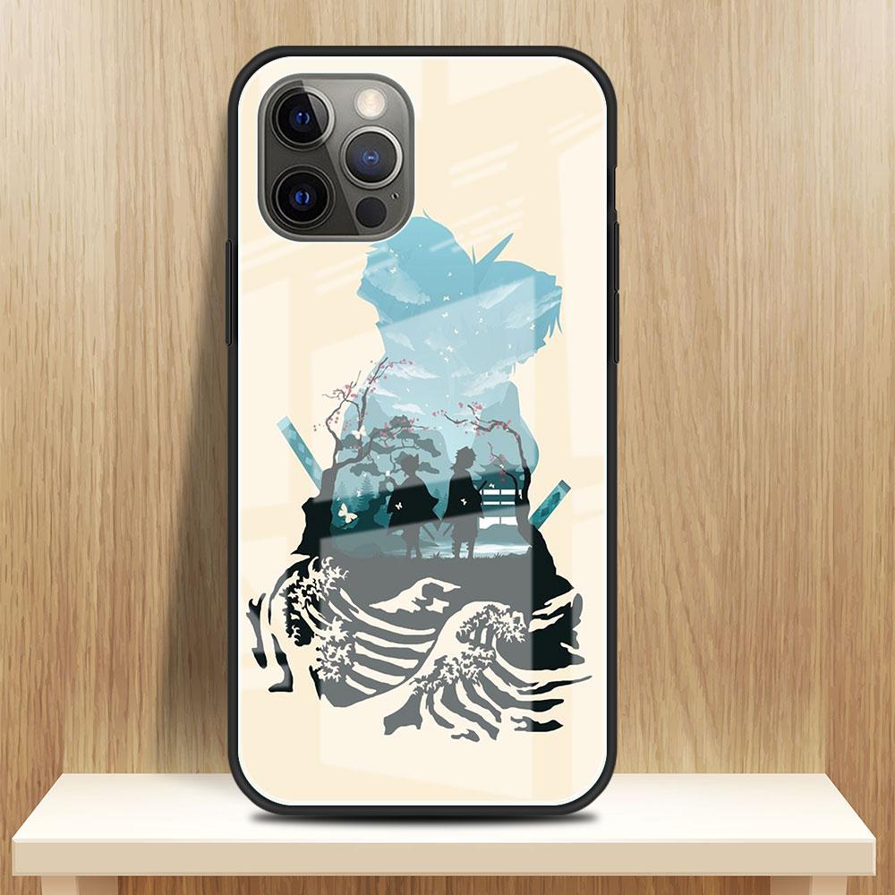

Чехол из аниме-стекла Demon Slayer для Apple iPhone 14 13 Pro 11 12 7 8 Plus SE 2022 XR X XS Max 6 6S, закаленный чехол для телефона iPhone 14 Plus