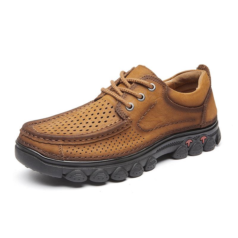 Men s Breathable Cowhide Leather Casual Shoes - Soft Sole Trendy Dad Shoes 38
