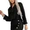 Frauen Top Tiefem V-ausschnitt Rüschen Einfarbig Langarm einreiher Weiche Atmungsaktive OL Pendeln Stil Dame Hemd bluse