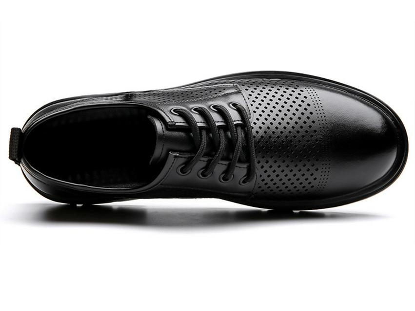 Men's Black Leather Derby Shoes, Casual Spring Style with Thick Soles, Low-Top Formal Wedding Martin Boots.