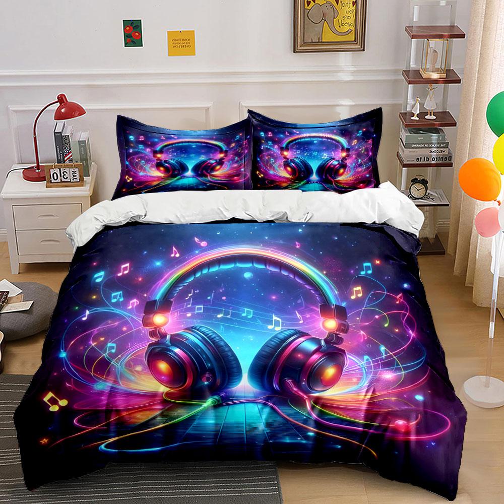 Colorful Music Decor Set Bedding Set With 1 Duvet Cover 2 Pillowcases Single Double King Queen, Gift