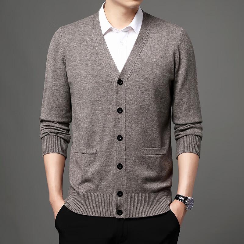Hengyuanxiang Men's V-Neck Knit Cardigan