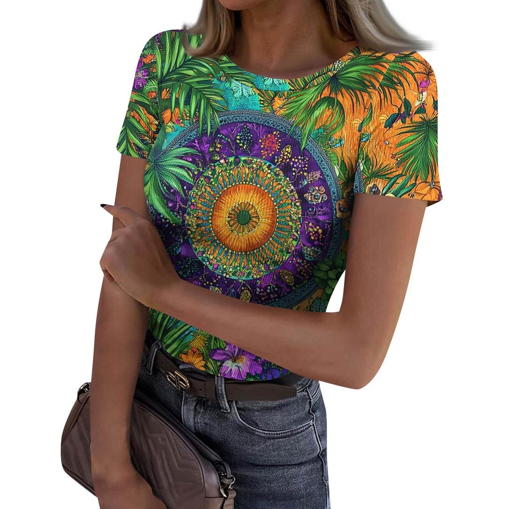 Ladies Slim Bottom T-shirt Fashion Casual Round Neck Pullover Short Sleeve Top