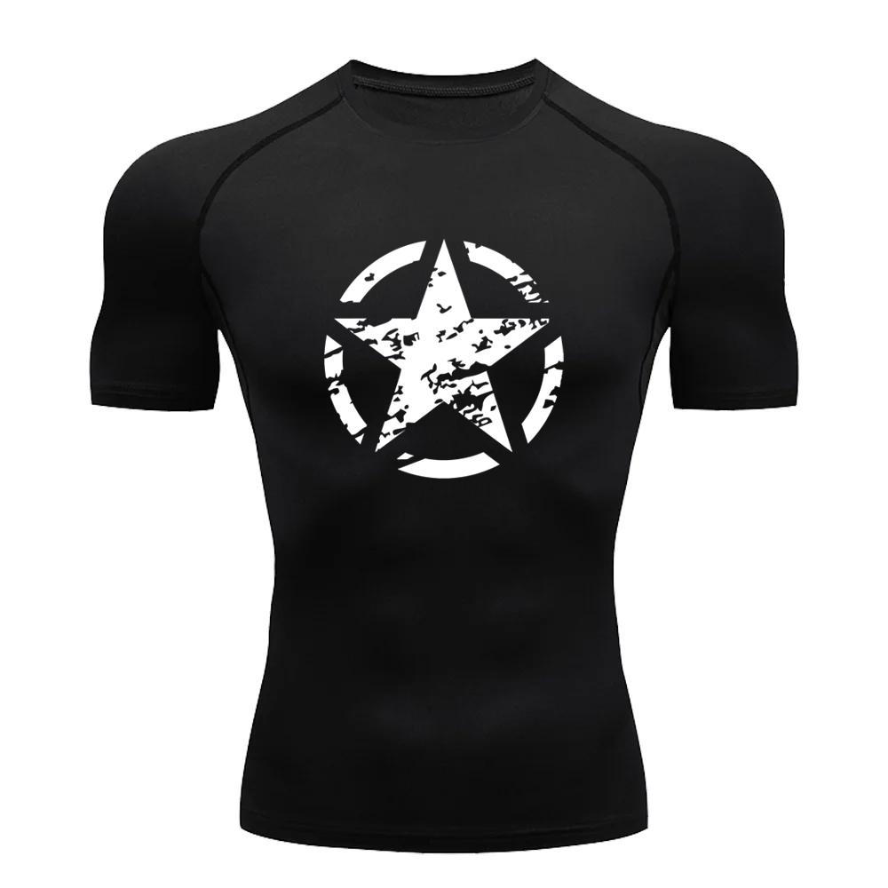

Летняя модная мужская компрессионная рубашка с принтом, быстросохнущая эластичная футболка для фитнеса, бега, дышащая, с коротким рукавом, S-3XL XXXL